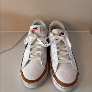 Nike Women’s Court Legacy Sneakers with Brown Trim and Black Swoosh